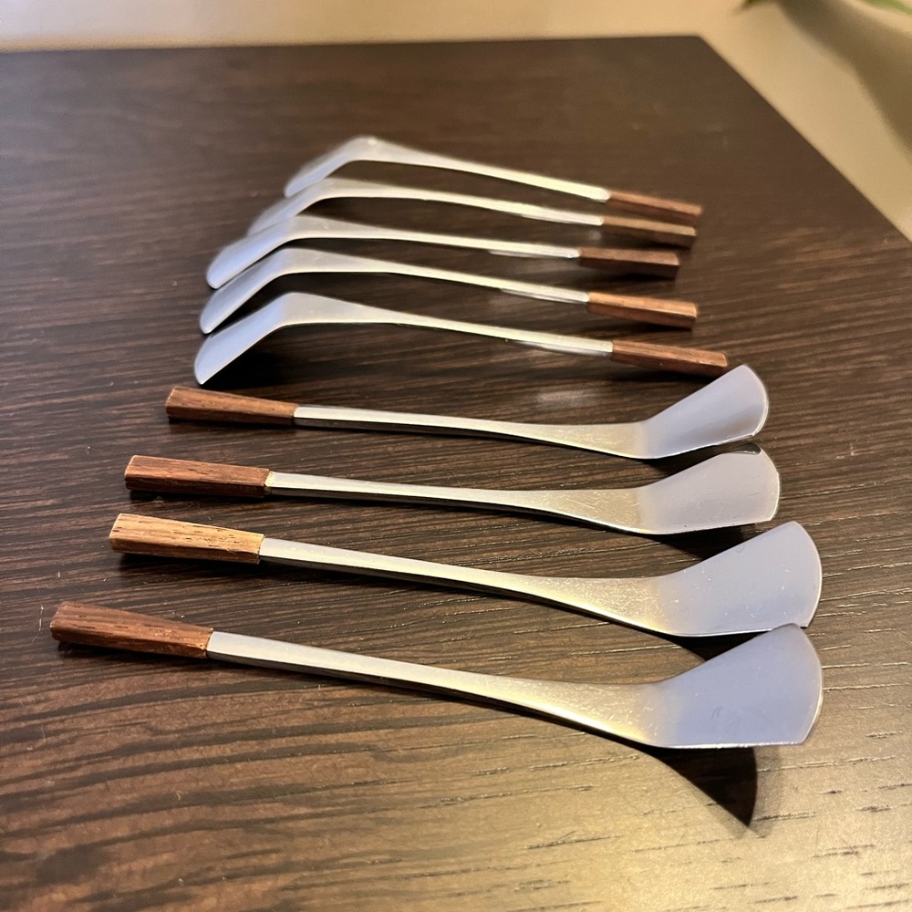 MCM Teak & Stainless Demitasse Spoons Or Appetizer Set Set 10